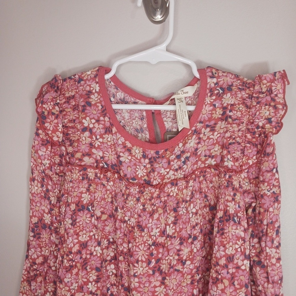 NWT Matilda Jane Girls Size 10 Pink Floral Ruffle Lace Hem Rayon Boutique Top - Picture 3 of 7